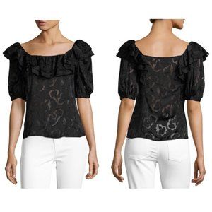 Rebecca Taylor Satin Jacquard Ruffle Top Blouse S… - image 1